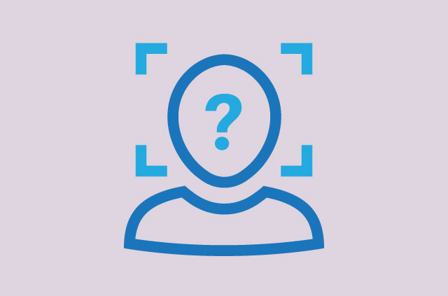 Facial recognition scan with a question mark on the face.