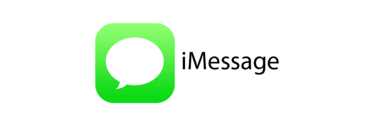iMessage logo. The green iMessage app icon with a white speech bubble, next to the word 'iMessage' in black text.