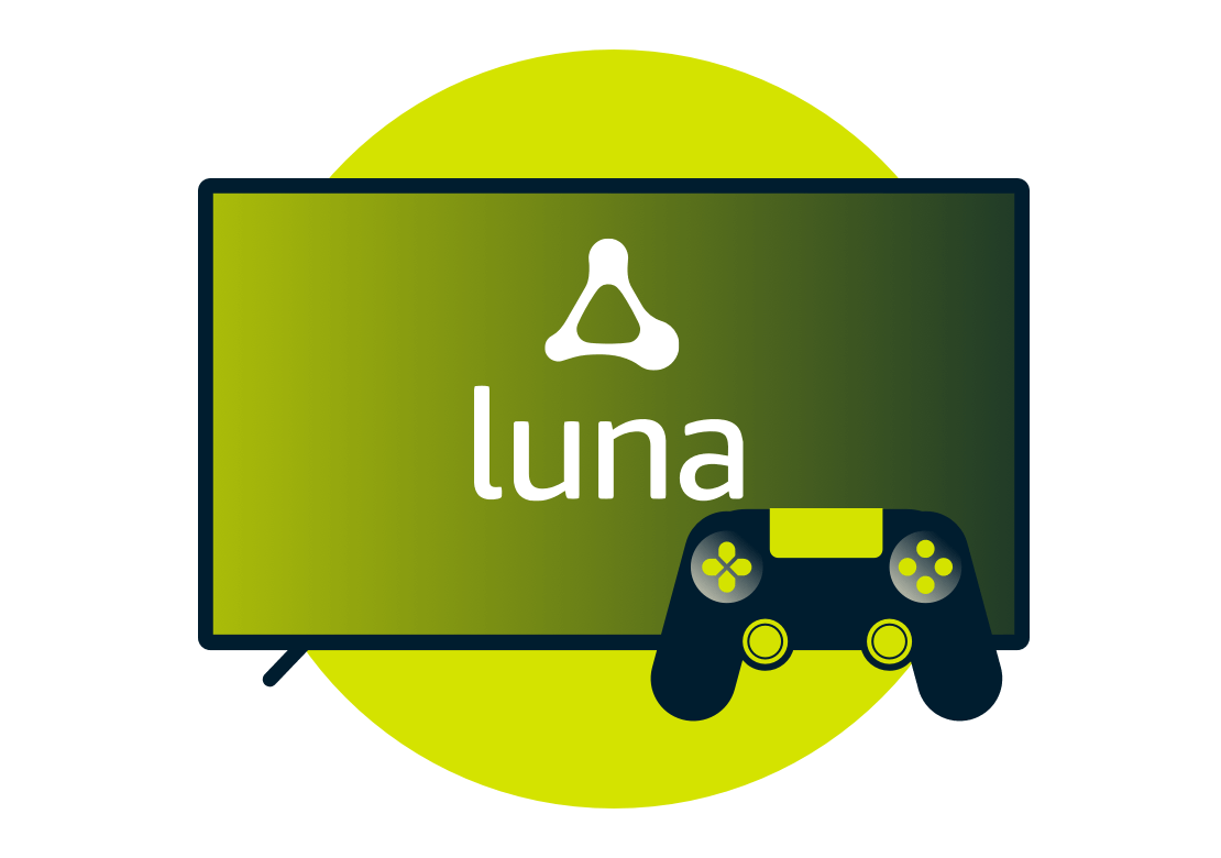 Amazon Luna-logo p&aring; sk&aelig;rmen med en controller.