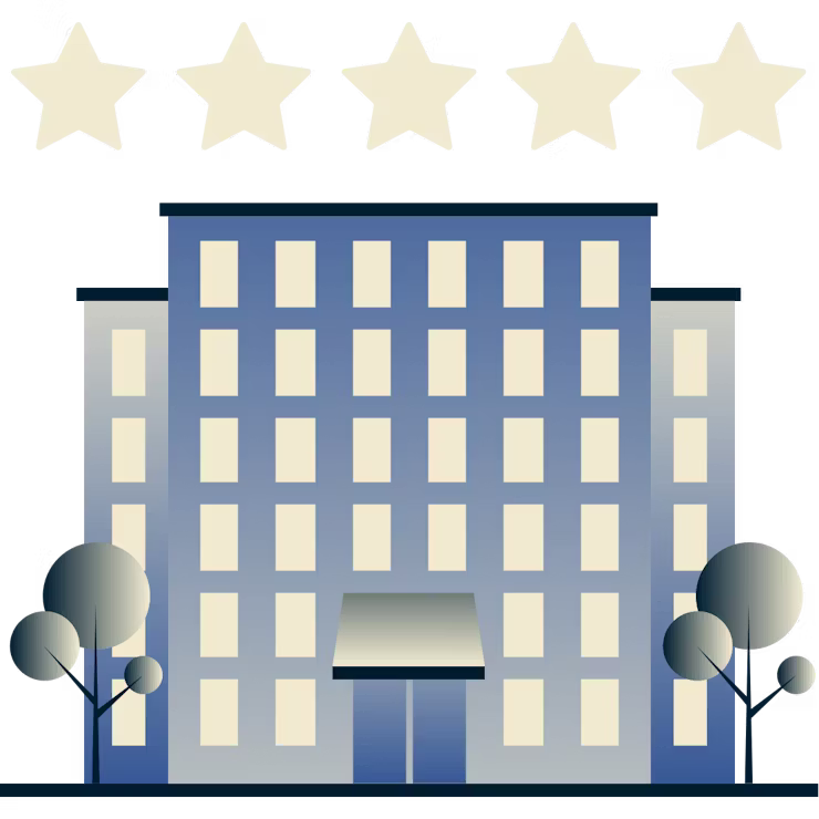Gro&szlig;es Hotel, &uuml;ber dem 5 Sterne schweben.