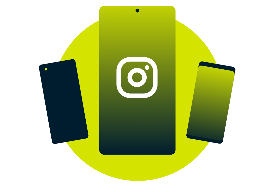 Dispositivos móviles con el logotipo de Instagram.