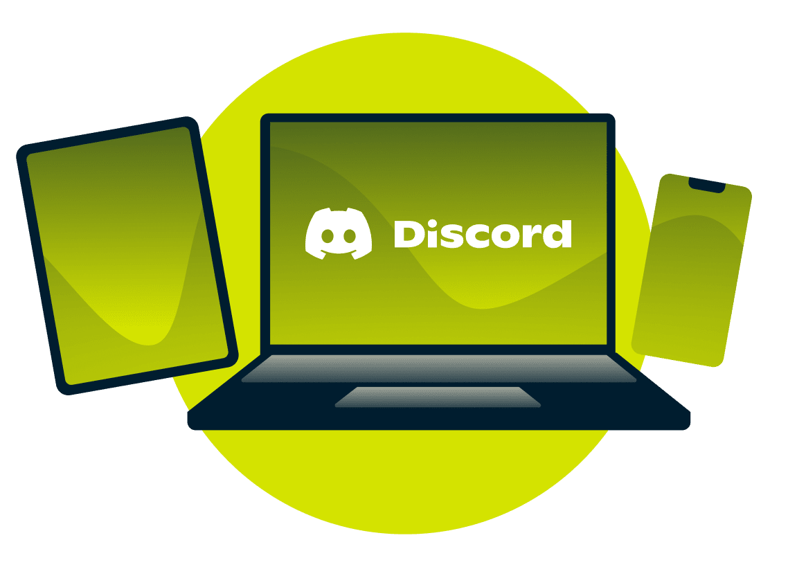 Un ordinateur portable, une tablette et un t&eacute;l&eacute;phone, avec le logo Discord.