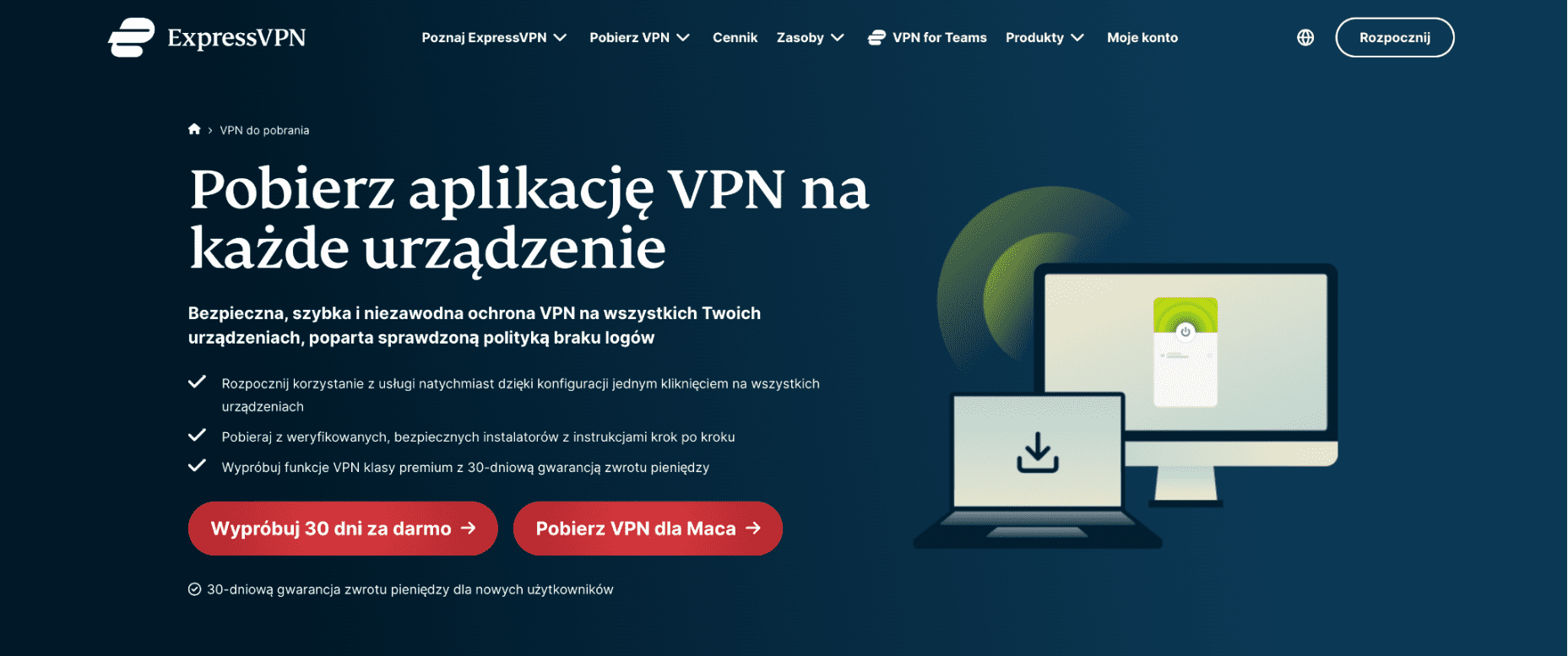 ExpressVPN download page with the download button highlighted