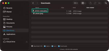 Copy of the image file shown in Finder on Mac
