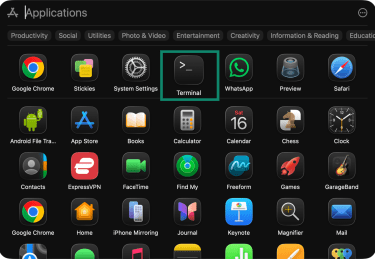 Terminal app icon in Applications on Mac