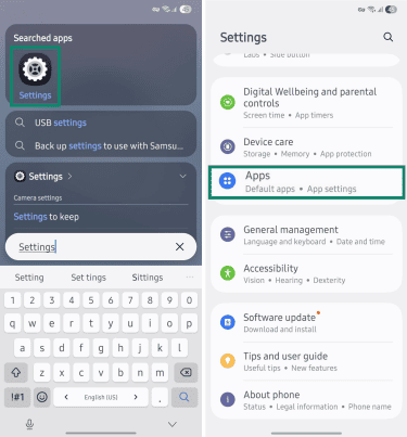 Android apps settings.