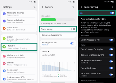 Phone battery power saving mode.